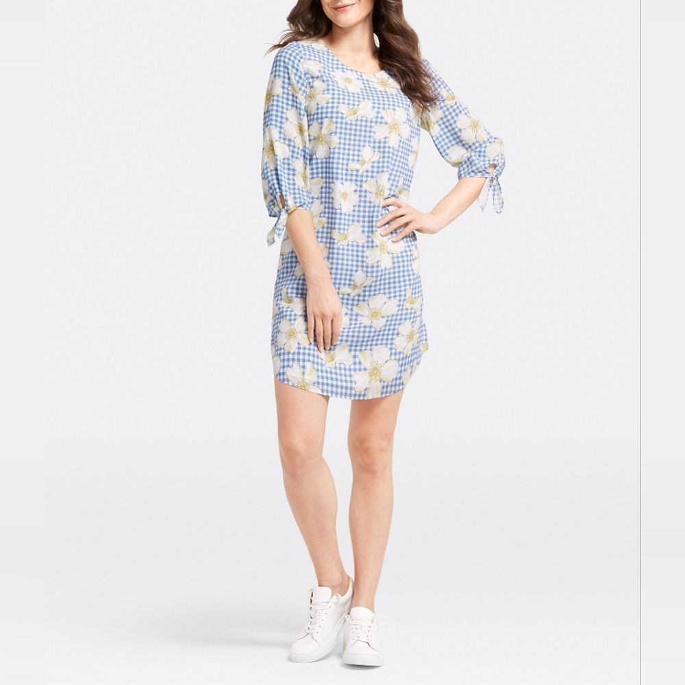 Draper James SCAD Cherokee Rose Gingham Shift Dress Size 8 Floral Preppy Summer